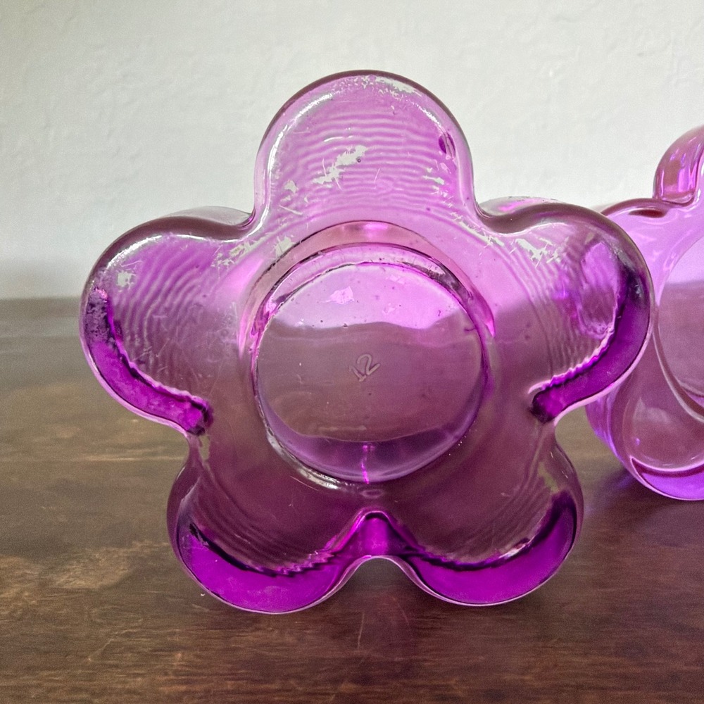 Retired PartyLite Color Lites Purple Flower Glass Tealight Holders Y2K‎ Lot of 2 - Picture 3 of 8